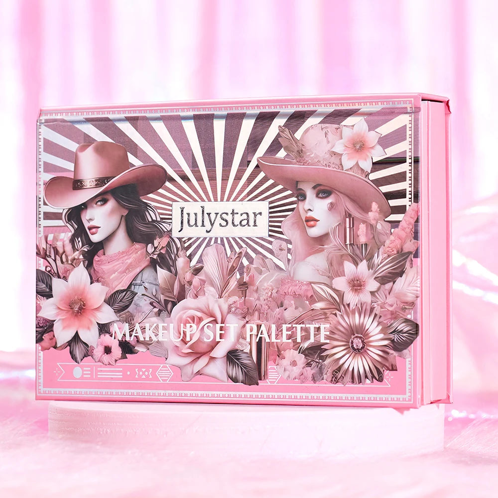 Livro Mágico de Maquiagem Três em Um: Paleta de Sombras com 24 Cores, Blush em Pó, Iluminador Facial e Gloss Labial Integrados