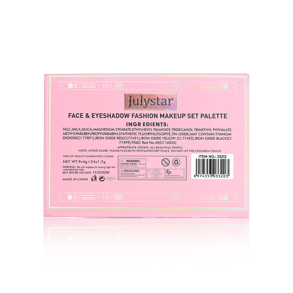 Livro Mágico de Maquiagem Três em Um: Paleta de Sombras com 24 Cores, Blush em Pó, Iluminador Facial e Gloss Labial Integrados