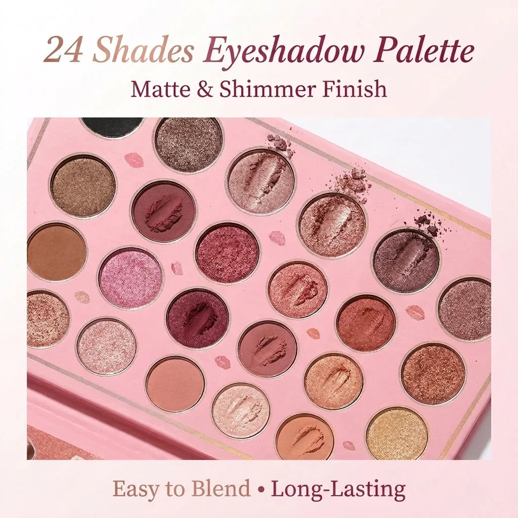 Livro Mágico de Maquiagem Três em Um: Paleta de Sombras com 24 Cores, Blush em Pó, Iluminador Facial e Gloss Labial Integrados