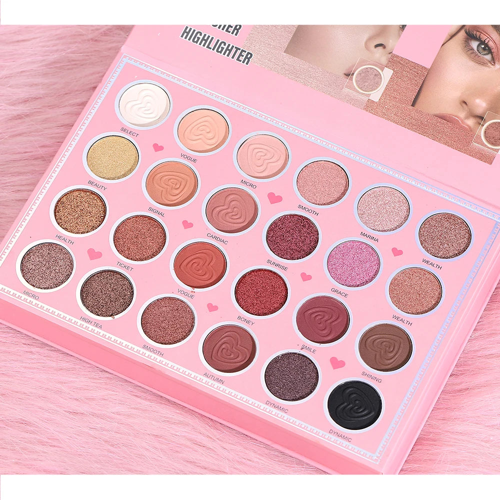 Livro Mágico de Maquiagem Três em Um: Paleta de Sombras com 24 Cores, Blush em Pó, Iluminador Facial e Gloss Labial Integrados