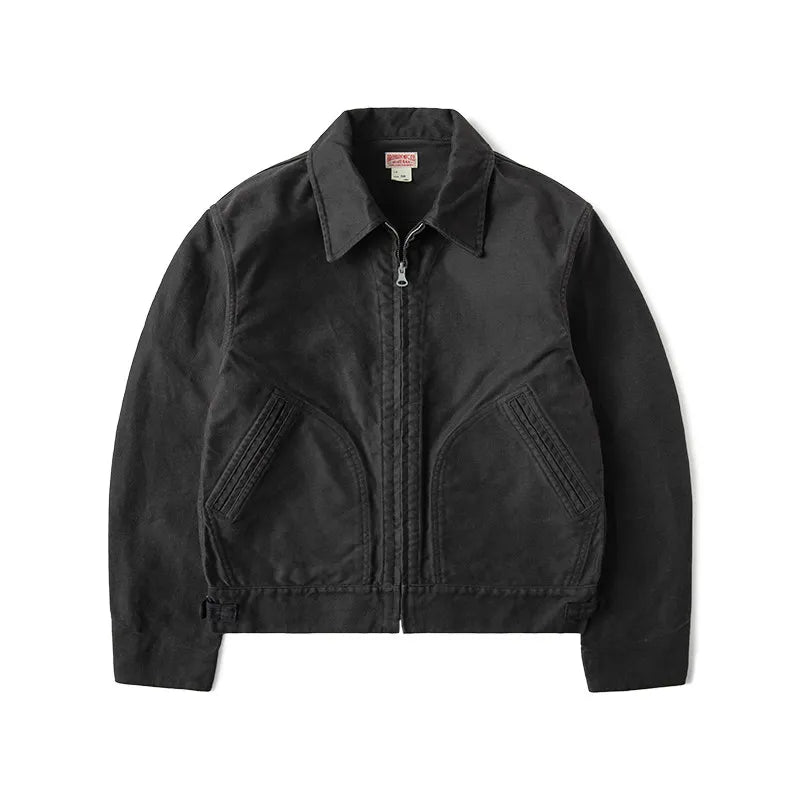 Jaqueta Masculina Cropped de Algodão Estilo Cossack Vintage Robusta Bronson Moleskin para Trabalho e Uso Diário Cor Sólida