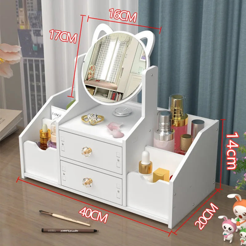 Organizador de maquiagem grande capacidade caixa de armazenamento de cosméticos gaveta armazenamento caixa de jóias desktop nailpolish recipiente de maquiagem com espelho