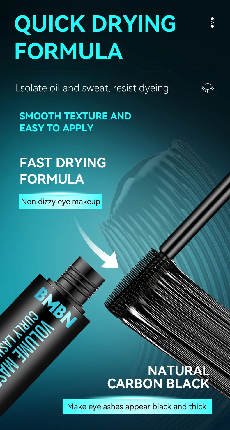 Máscara para cílios, à prova d'água e suor, de secagem rápida e anti-manchas, maquiagem de longa duração, crie maquiagem de olhos espessa e natural.