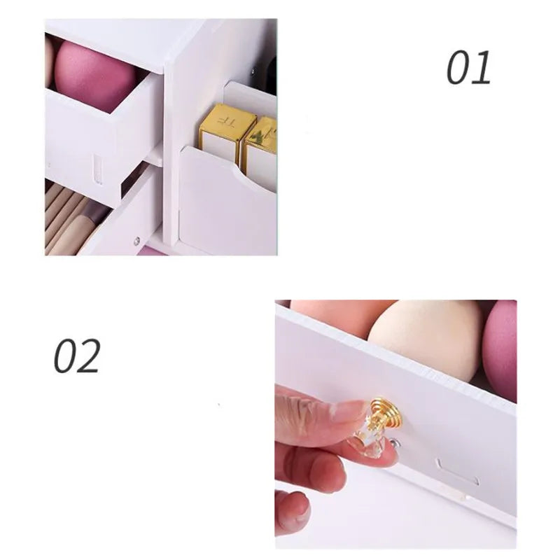 Organizador de maquiagem grande capacidade caixa de armazenamento de cosméticos gaveta armazenamento caixa de jóias desktop nailpolish recipiente de maquiagem com espelho
