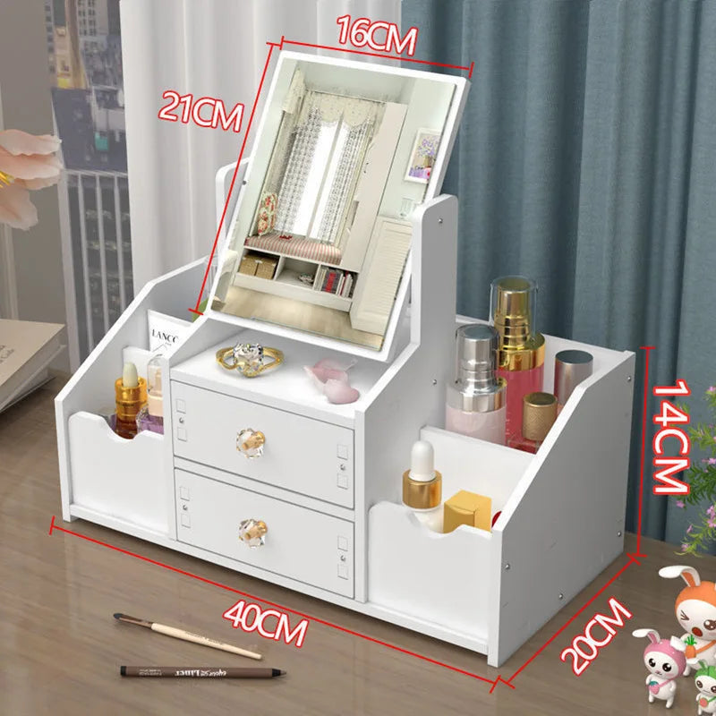 Organizador de maquiagem grande capacidade caixa de armazenamento de cosméticos gaveta armazenamento caixa de jóias desktop nailpolish recipiente de maquiagem com espelho