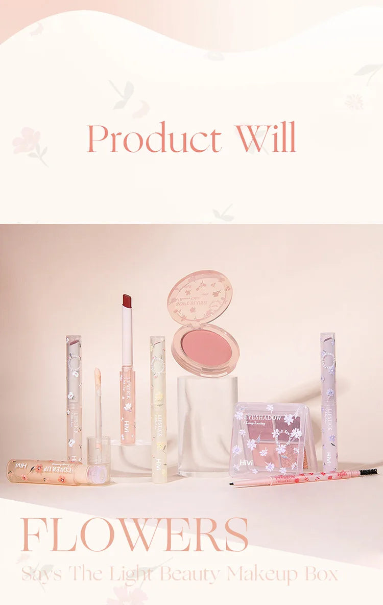 Conjunto de beleza de 8 peças com batom, corretivo, sombra, sobrancelha e blush