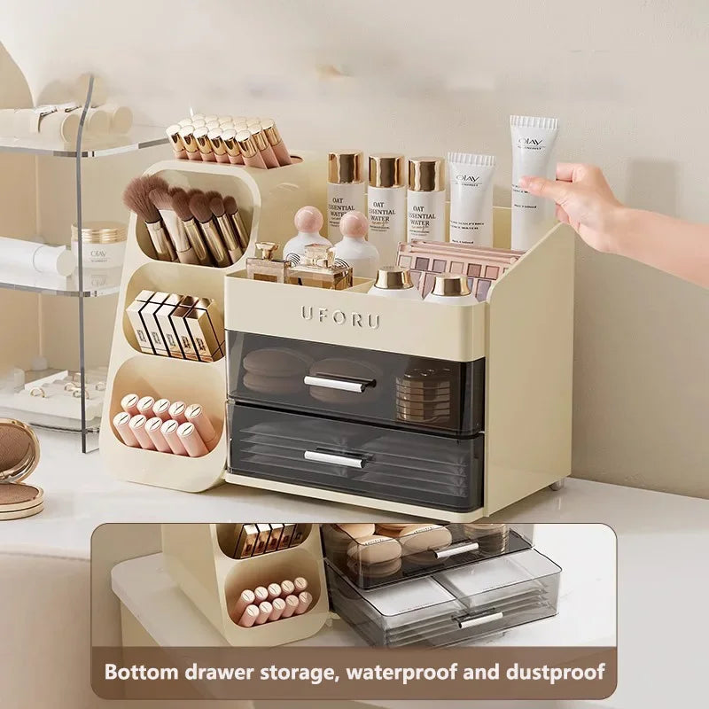 Organizador de maquiagem com gavetas, grande, cosméticos, cuidados com a pele, jóias, perfume, caixa de armazenamento para casa, bancada, vaidade, banheiro, quarto