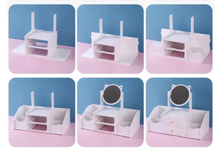 Organizador de maquiagem grande capacidade caixa de armazenamento de cosméticos gaveta armazenamento caixa de jóias desktop nailpolish recipiente de maquiagem com espelho