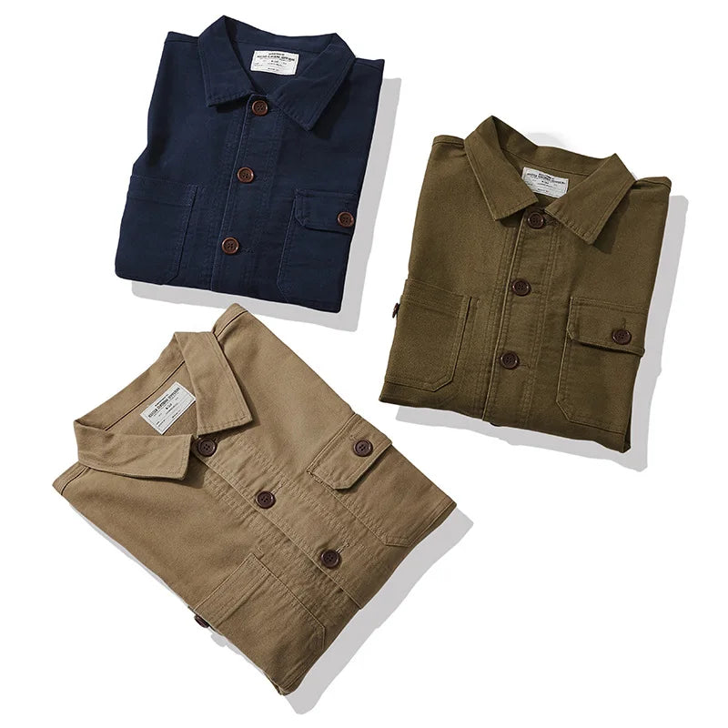 Outono e inverno novo okonkwo moleskin pesado retro francês workwear jaqueta multi saco casacos masculinos americano vintage