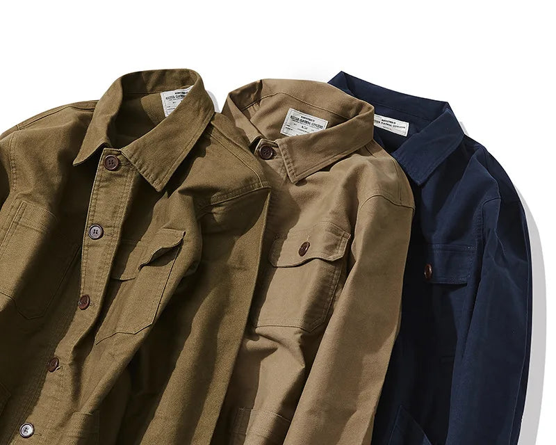 Outono e inverno novo okonkwo moleskin pesado retro francês workwear jaqueta multi saco casacos masculinos americano vintage