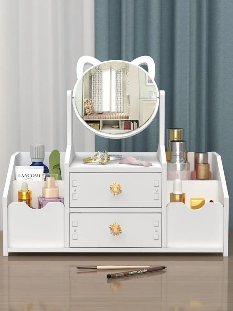 Organizador de maquiagem grande capacidade caixa de armazenamento de cosméticos gaveta armazenamento caixa de jóias desktop nailpolish recipiente de maquiagem com espelho