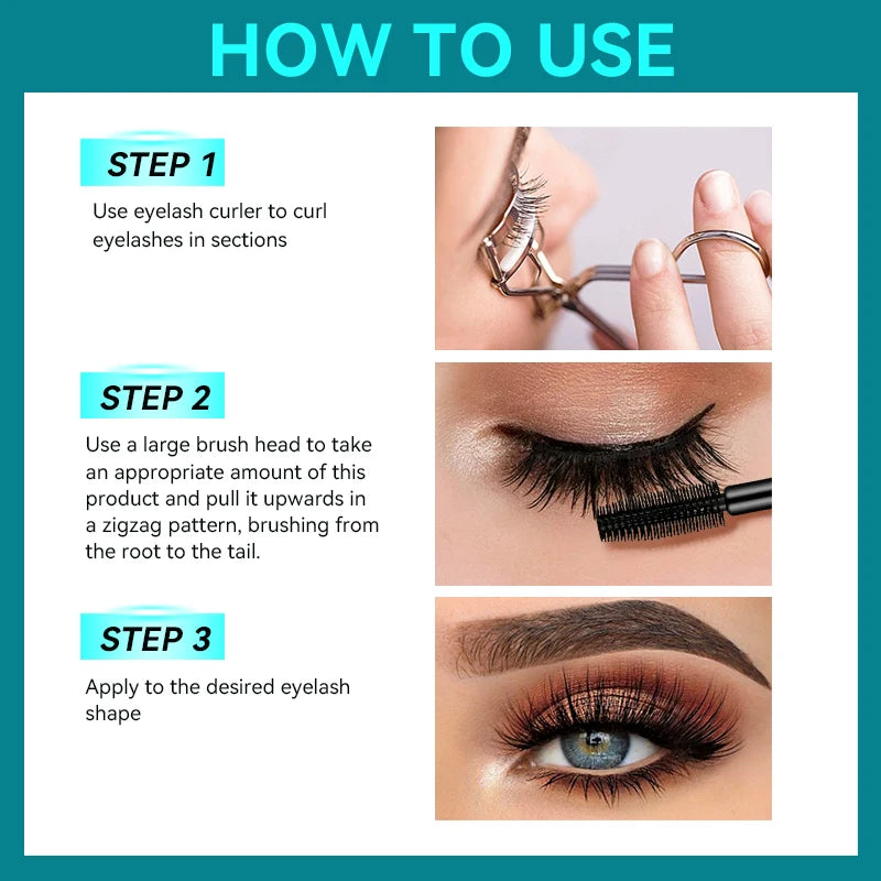 Máscara para cílios, à prova d'água e suor, de secagem rápida e anti-manchas, maquiagem de longa duração, crie maquiagem de olhos espessa e natural.