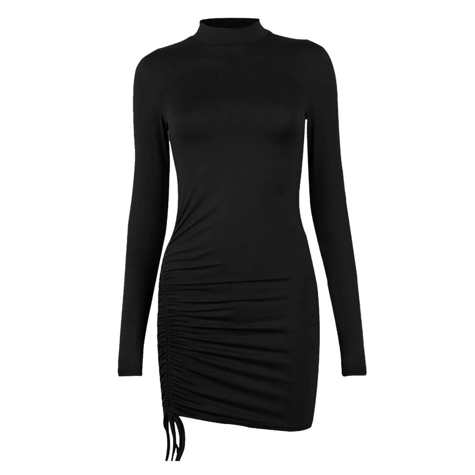 Vestidos femininos roupas vestido feminino manga longa cor sólida cordão o pescoço apertado vestidos de fiesta elegantes 2025