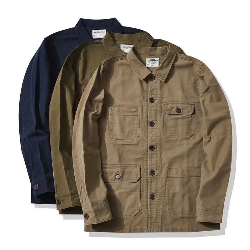 Outono e inverno novo okonkwo moleskin pesado retro francês workwear jaqueta multi saco casacos masculinos americano vintage