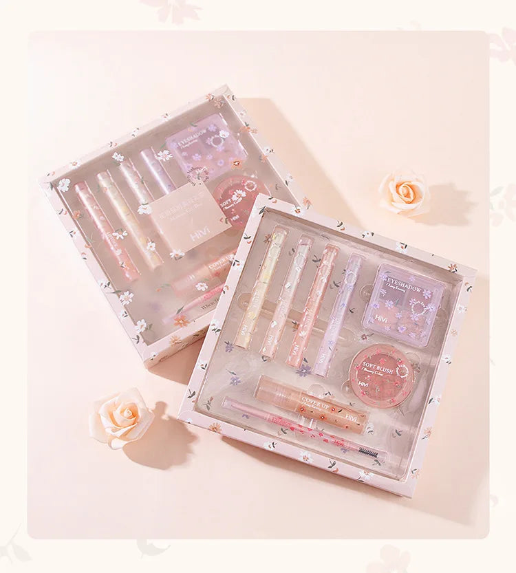 Conjunto de beleza de 8 peças com batom, corretivo, sombra, sobrancelha e blush
