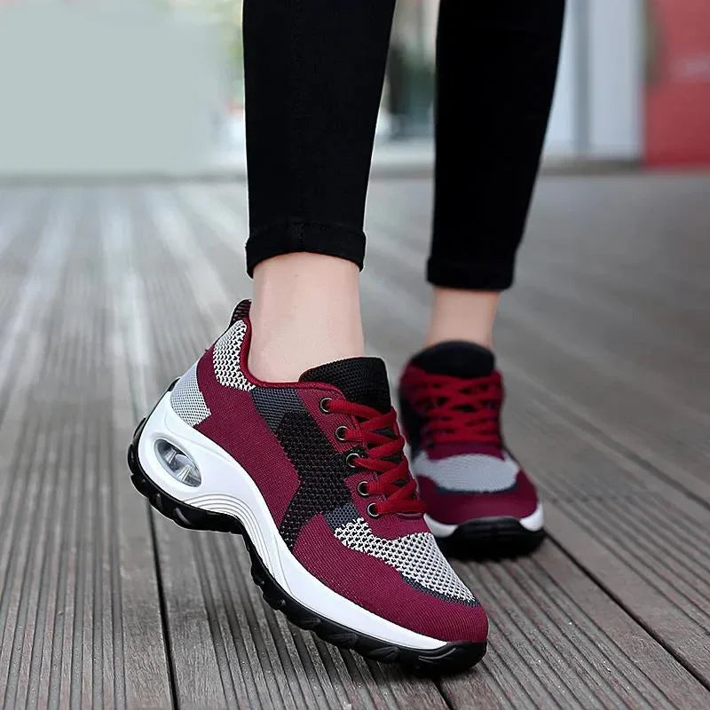 Tênis Feminino Plataforma com Amortecedor de Ar — Respirável, Leve e Confortável para Academia e Caminhada