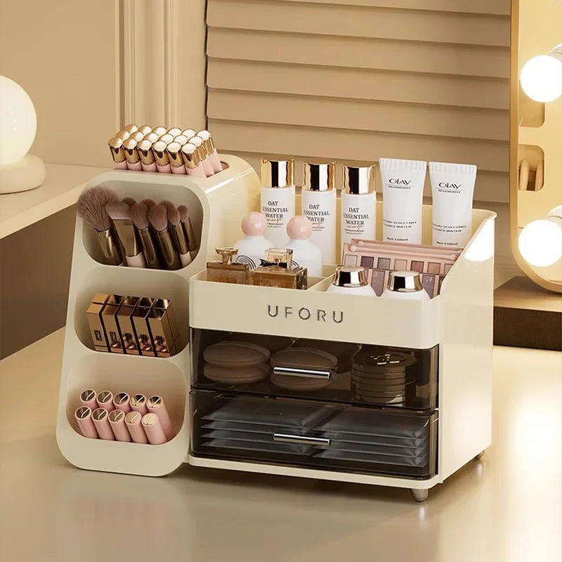 Organizador de maquiagem com gavetas, grande, cosméticos, cuidados com a pele, jóias, perfume, caixa de armazenamento para casa, bancada, vaidade, banheiro, quarto