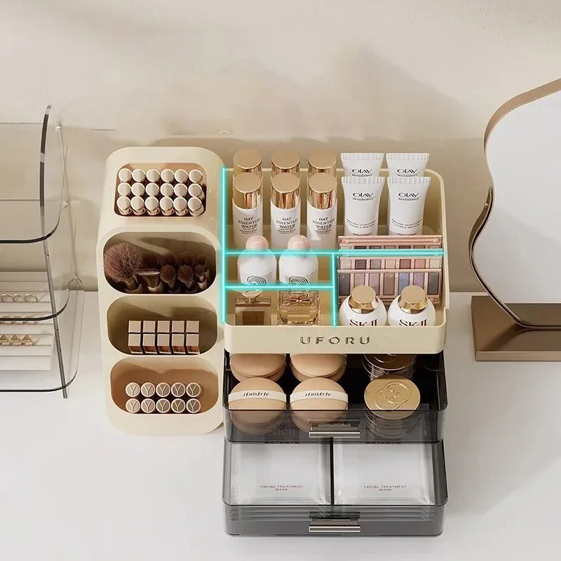 Organizador de maquiagem com gavetas, grande, cosméticos, cuidados com a pele, jóias, perfume, caixa de armazenamento para casa, bancada, vaidade, banheiro, quarto