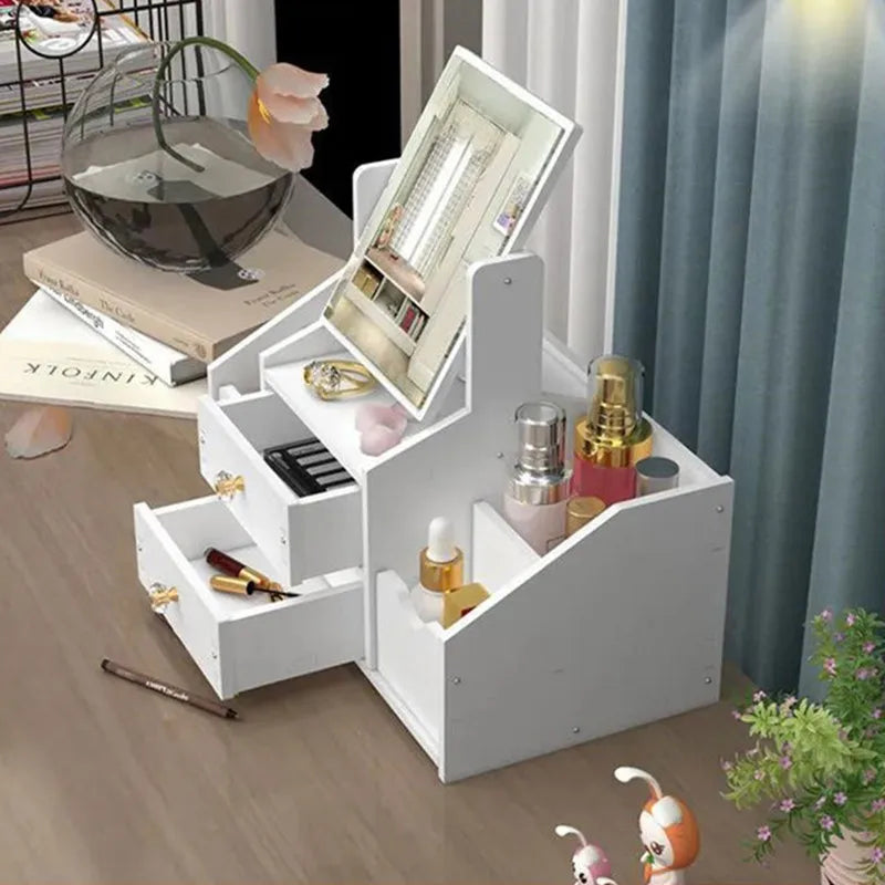 Organizador de maquiagem grande capacidade caixa de armazenamento de cosméticos gaveta armazenamento caixa de jóias desktop nailpolish recipiente de maquiagem com espelho