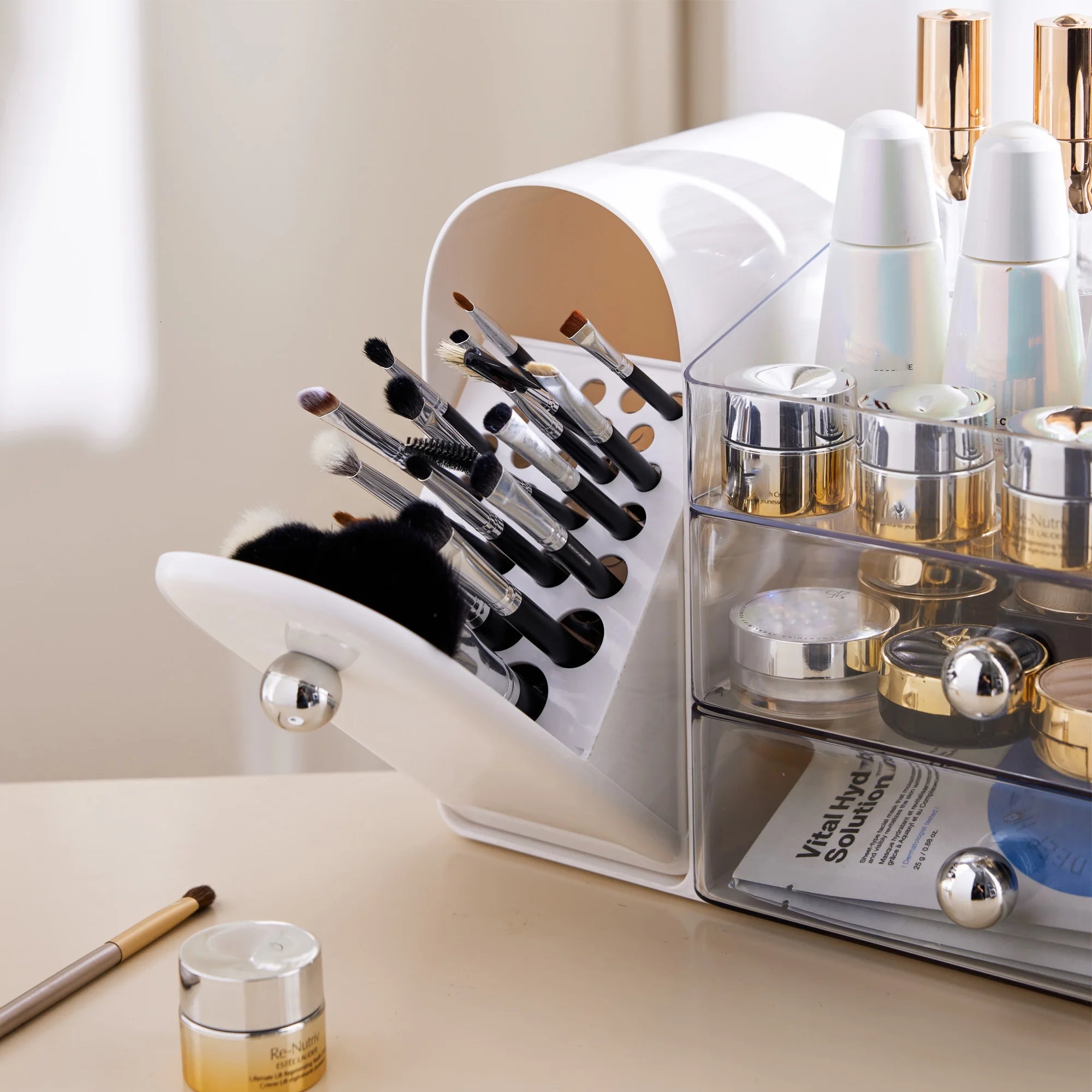Caixa de armazenamento multifuncional de cosméticos, organizador de batom e lápis de sobrancelha de penteadeira, produto de cuidados com a pele de grande capacidade, pincel de maquiagem, armazenamento de máscara facial, ca