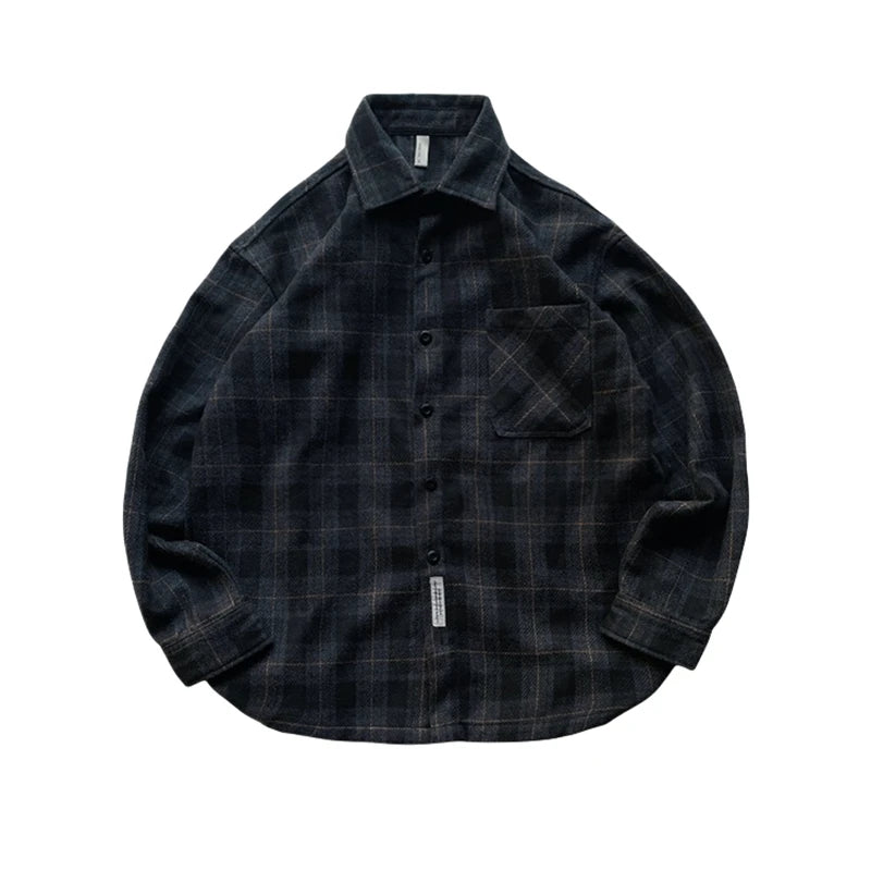 Camisa Flanela Masculina Xadrez — Estilo Vintage Americano, Manga Longa, Oversized, Casual e Workwear Outono/Inverno