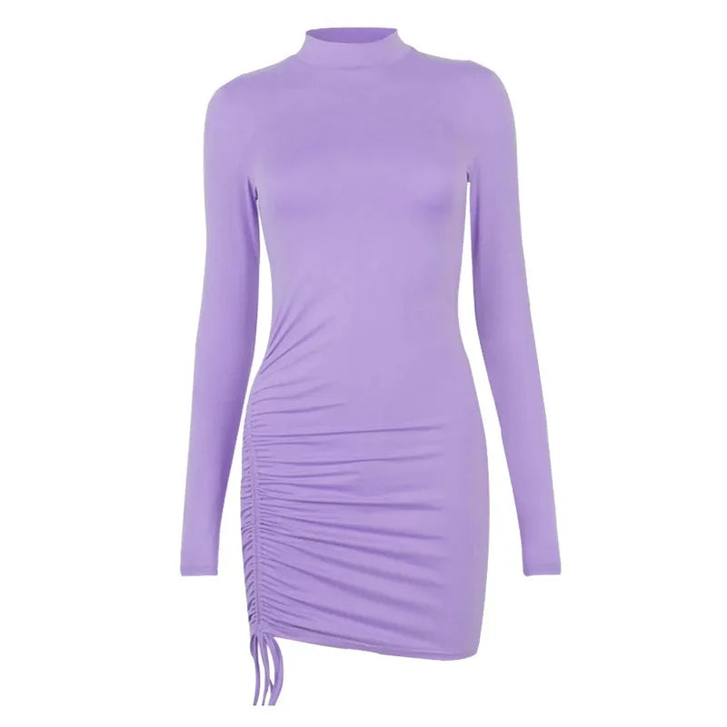 Vestidos femininos roupas vestido feminino manga longa cor sólida cordão o pescoço apertado vestidos de fiesta elegantes 2025