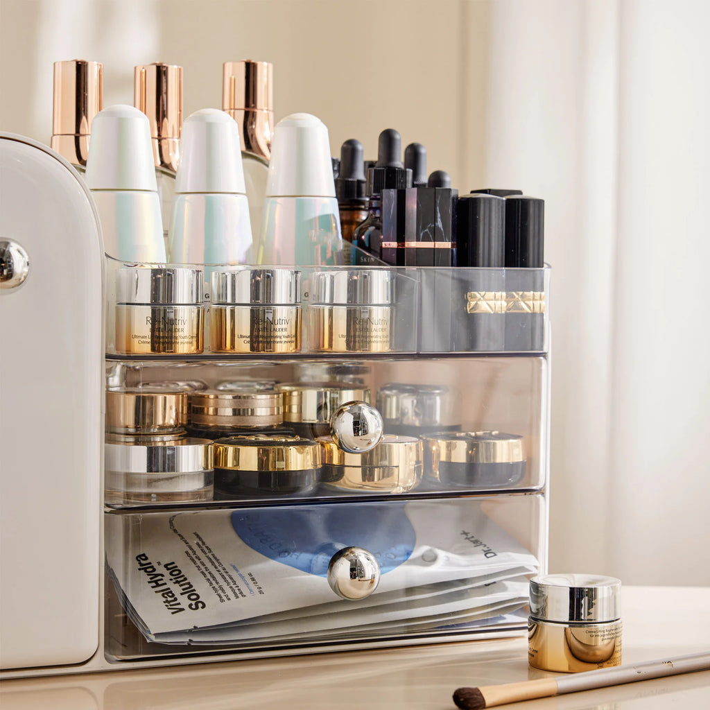 Caixa de armazenamento multifuncional de cosméticos, organizador de batom e lápis de sobrancelha de penteadeira, produto de cuidados com a pele de grande capacidade, pincel de maquiagem, armazenamento de máscara facial, ca