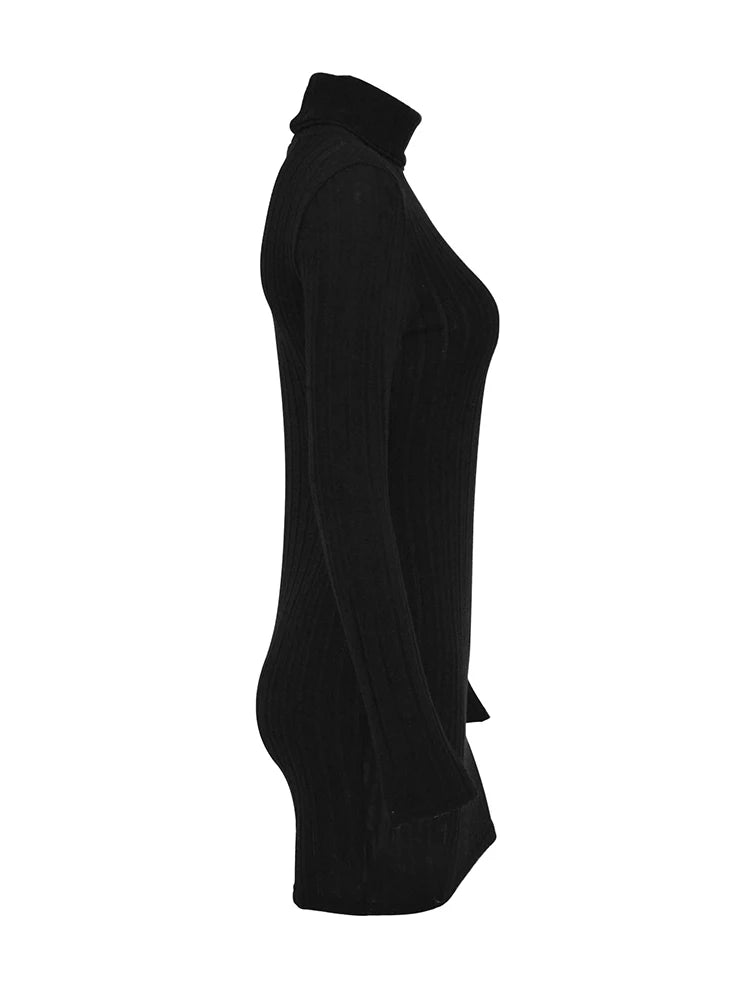 Vestidos femininos elegantes festa outono inverno novo gola alta mangas compridas sexy bainha mini vestidos bodycon clube vestido de malha