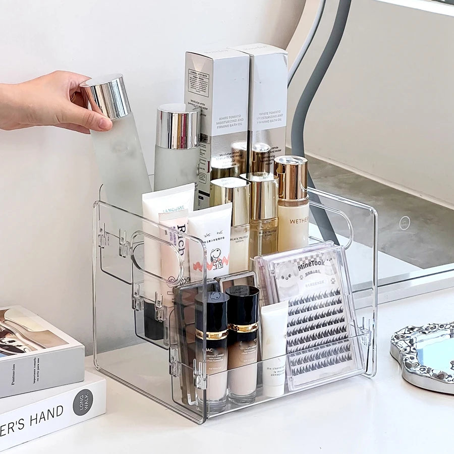 1pc organizador de cosméticos de mesa acrílico transparente cesta de armazenamento inclinada para maquiagem, batom, perfume, máscara facial e outros