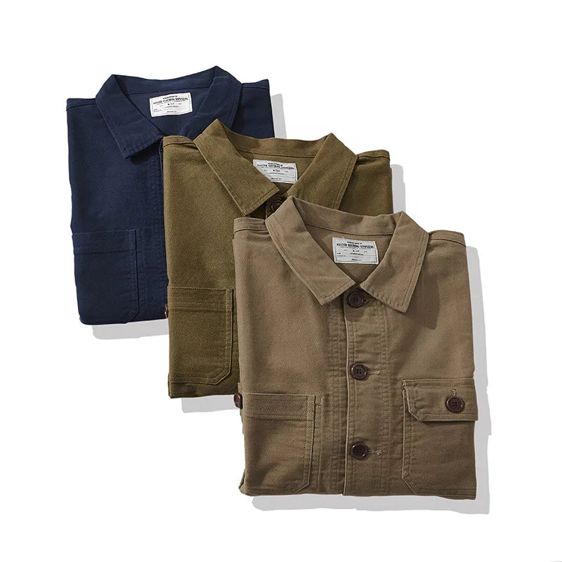 Outono e inverno novo okonkwo moleskin pesado retro francês workwear jaqueta multi saco casacos masculinos americano vintage