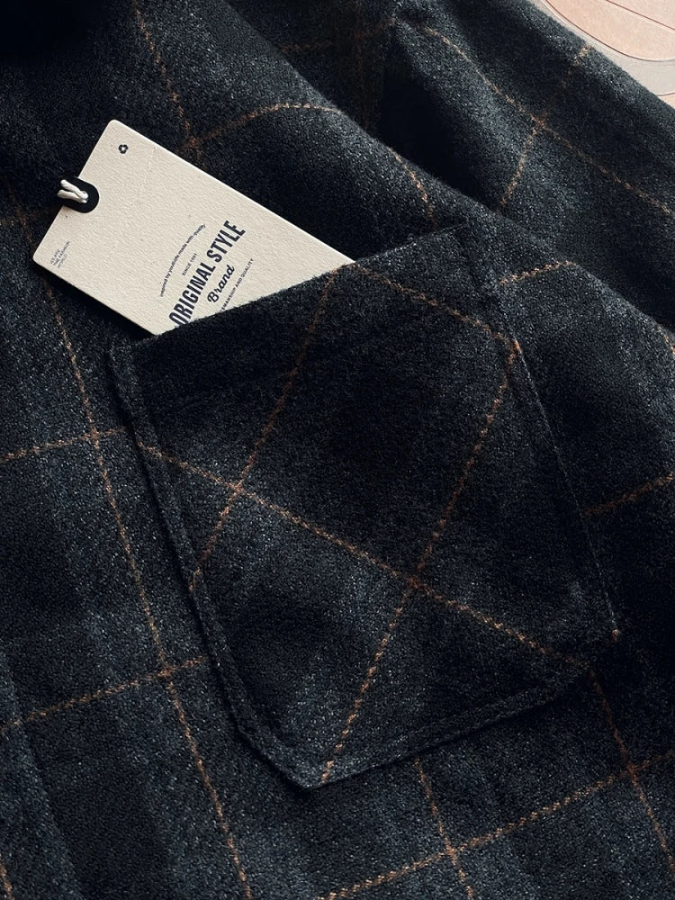 Camisa Flanela Masculina Xadrez — Estilo Vintage Americano, Manga Longa, Oversized, Casual e Workwear Outono/Inverno
