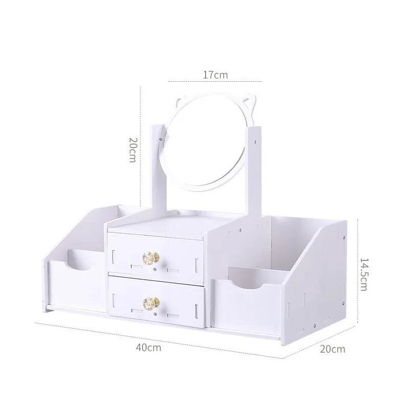 Organizador de maquiagem grande capacidade caixa de armazenamento de cosméticos gaveta armazenamento caixa de jóias desktop nailpolish recipiente de maquiagem com espelho