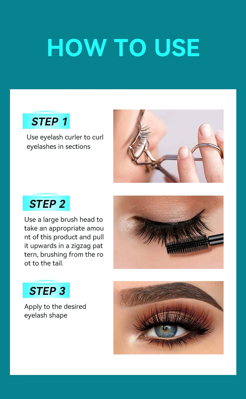 Máscara para cílios, à prova d'água e suor, de secagem rápida e anti-manchas, maquiagem de longa duração, crie maquiagem de olhos espessa e natural.