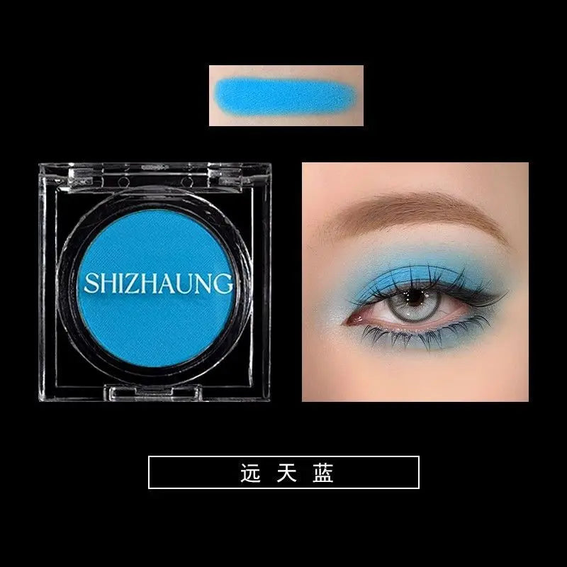 Sombra monocromática, cor fosca, alta saturação, renderização de cores altas, brilho fino branco, maquiagem para os olhos de alto brilho, camaleão