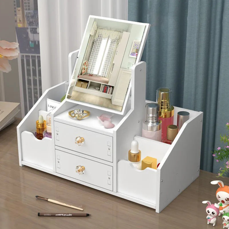 Organizador de maquiagem grande capacidade caixa de armazenamento de cosméticos gaveta armazenamento caixa de jóias desktop nailpolish recipiente de maquiagem com espelho