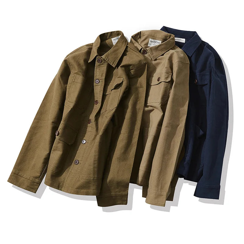 Outono e inverno novo okonkwo moleskin pesado retro francês workwear jaqueta multi saco casacos masculinos americano vintage