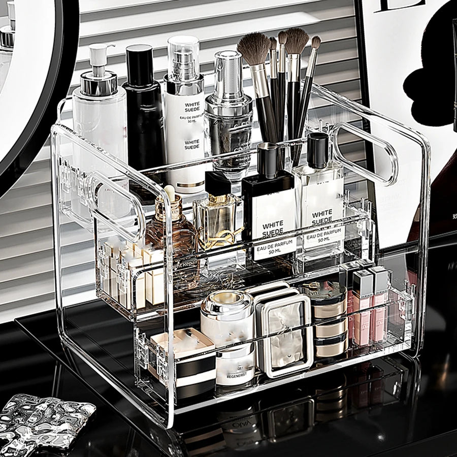 1pc organizador de cosméticos de mesa acrílico transparente cesta de armazenamento inclinada para maquiagem, batom, perfume, máscara facial e outros