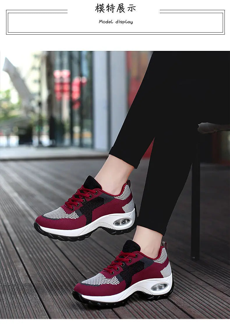 Tênis Feminino Plataforma com Amortecedor de Ar — Respirável, Leve e Confortável para Academia e Caminhada