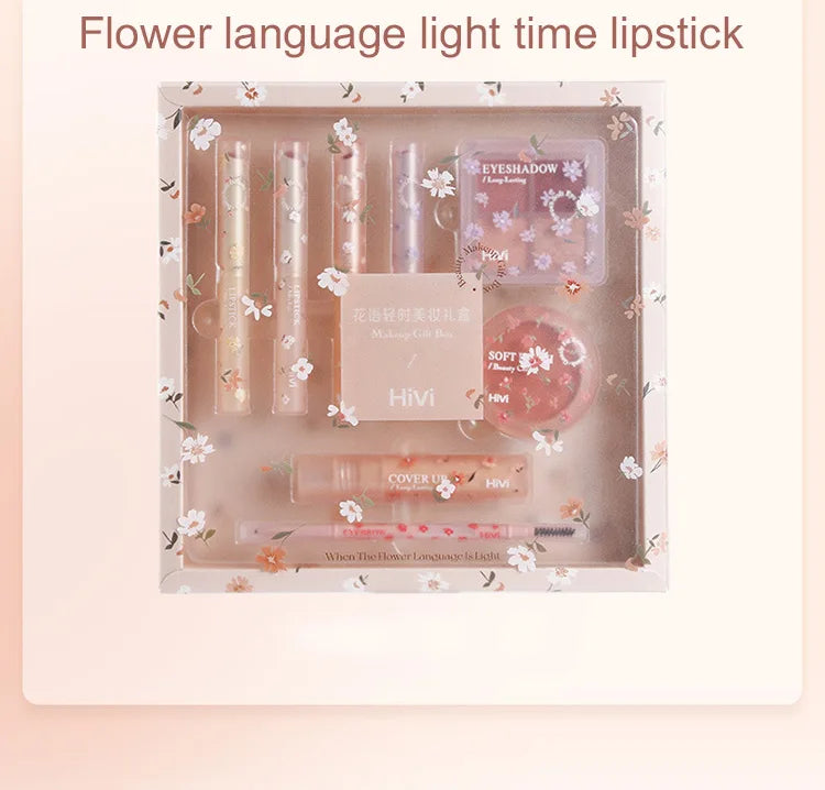 Conjunto de beleza de 8 peças com batom, corretivo, sombra, sobrancelha e blush