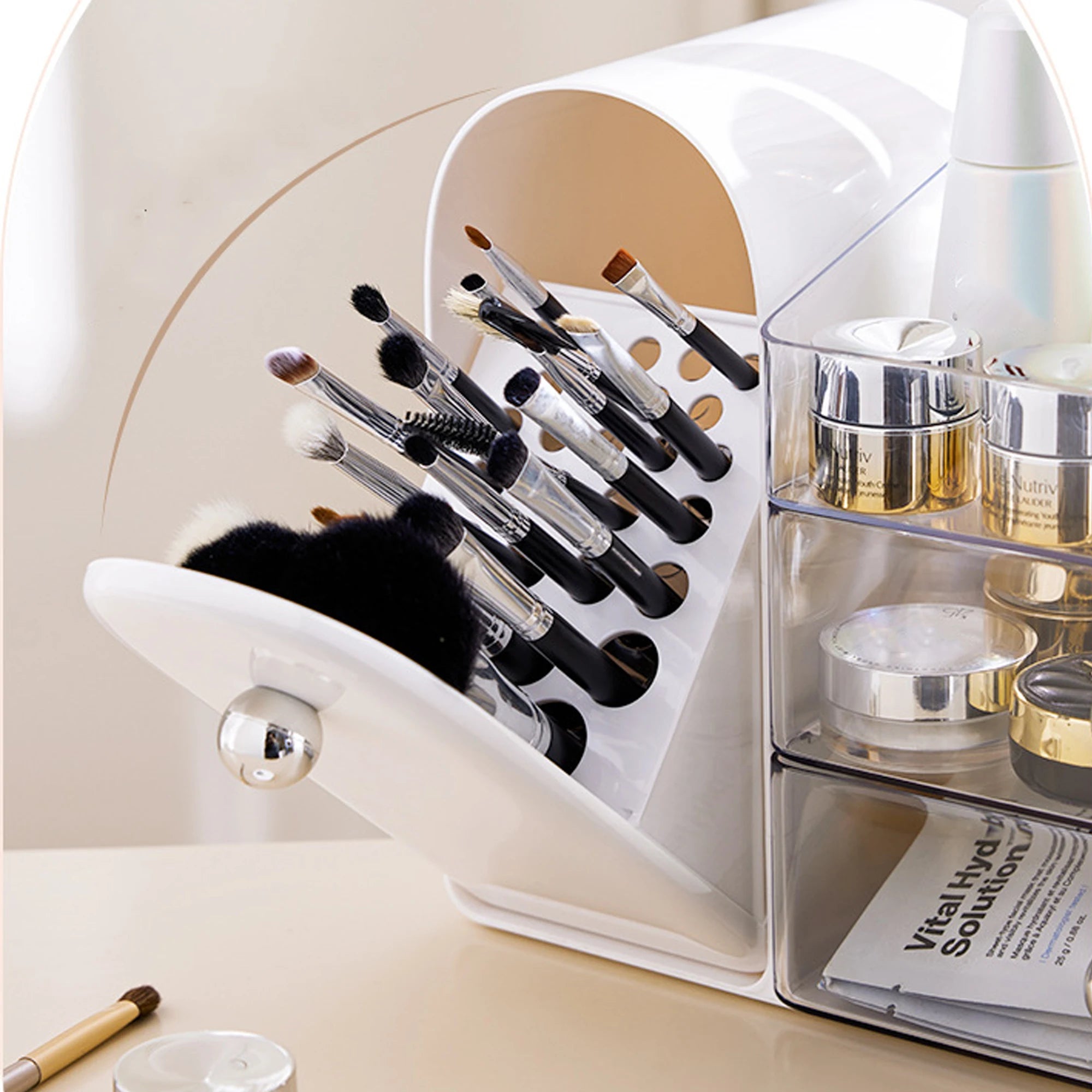 Caixa de armazenamento multifuncional de cosméticos, organizador de batom e lápis de sobrancelha de penteadeira, produto de cuidados com a pele de grande capacidade, pincel de maquiagem, armazenamento de máscara facial, ca