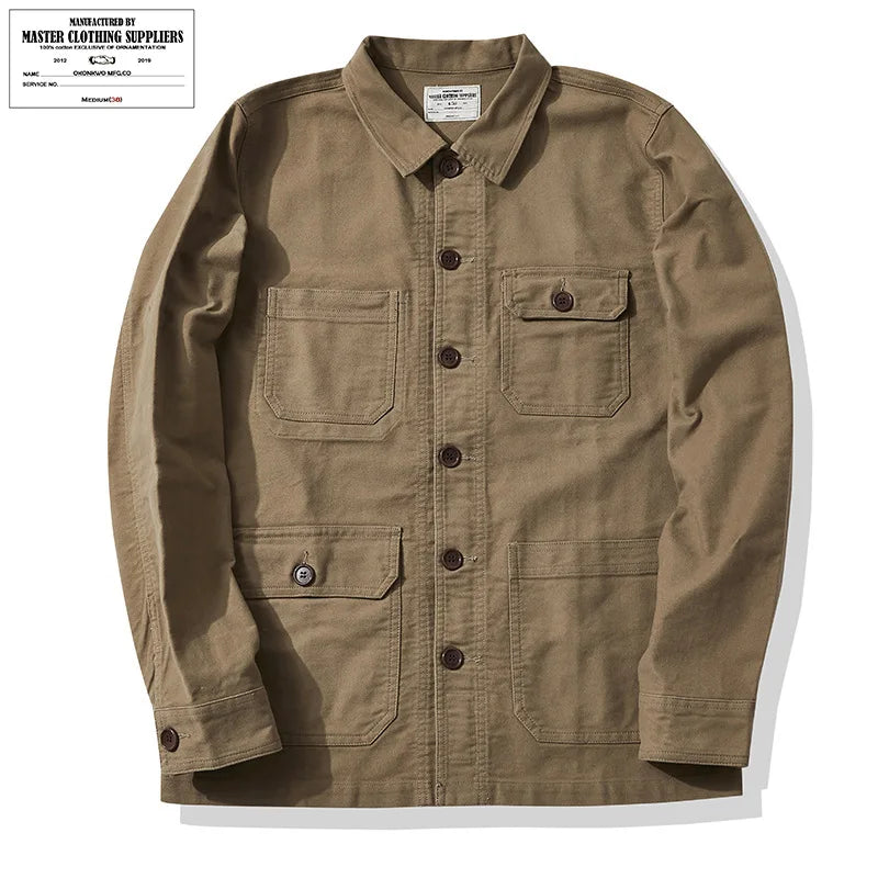 Outono e inverno novo okonkwo moleskin pesado retro francês workwear jaqueta multi saco casacos masculinos americano vintage