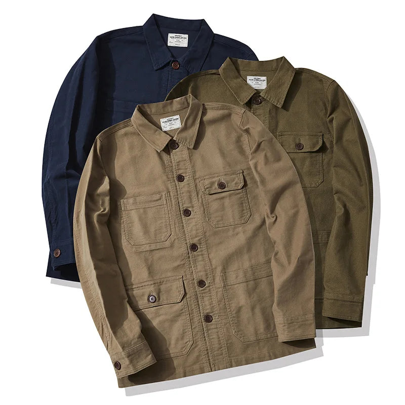 Outono e inverno novo okonkwo moleskin pesado retro francês workwear jaqueta multi saco casacos masculinos americano vintage