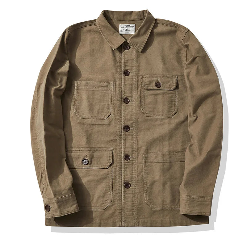 Outono e inverno novo okonkwo moleskin pesado retro francês workwear jaqueta multi saco casacos masculinos americano vintage