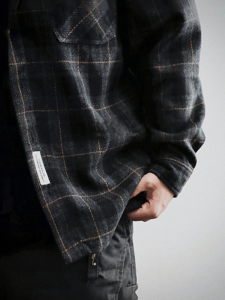 Camisa Flanela Masculina Xadrez — Estilo Vintage Americano, Manga Longa, Oversized, Casual e Workwear Outono/Inverno