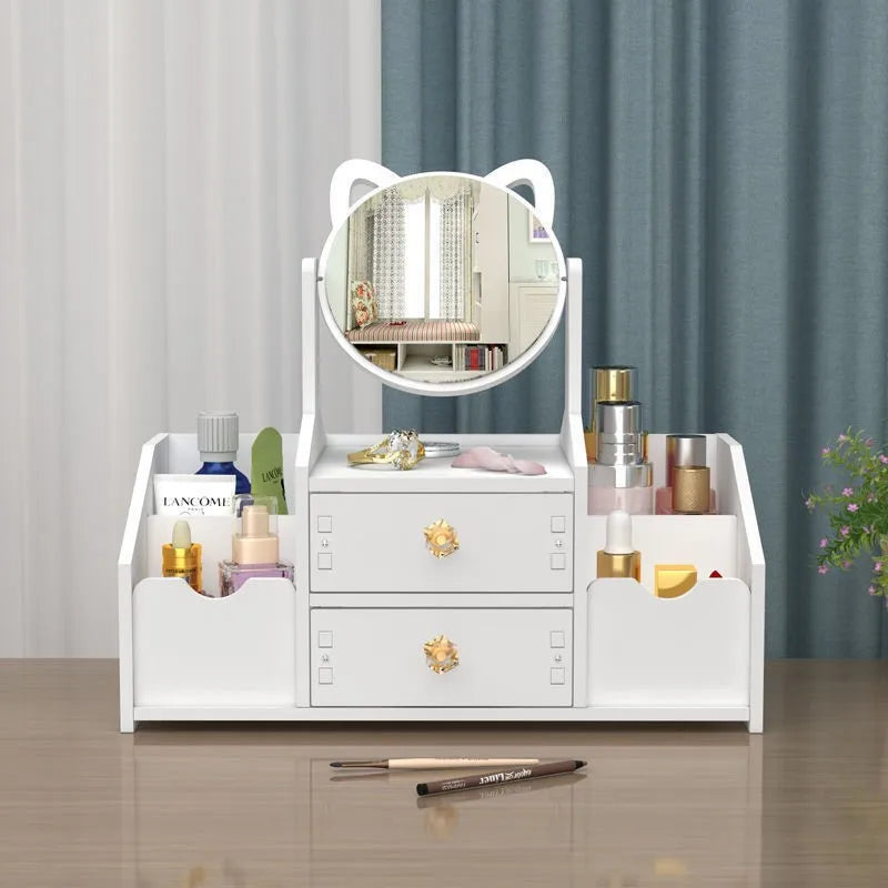 Organizador de maquiagem grande capacidade caixa de armazenamento de cosméticos gaveta armazenamento caixa de jóias desktop nailpolish recipiente de maquiagem com espelho