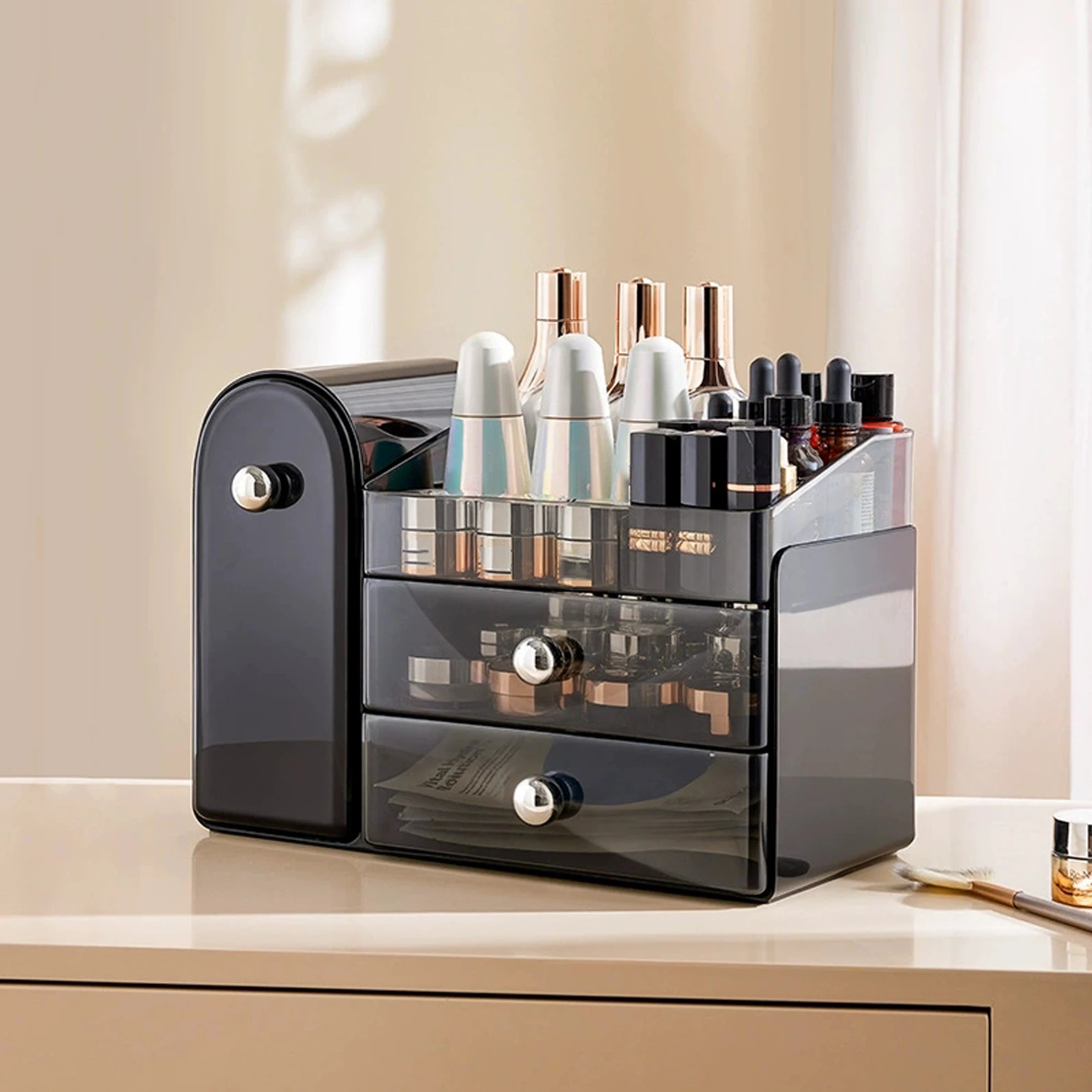 Caixa de armazenamento multifuncional de cosméticos, organizador de batom e lápis de sobrancelha de penteadeira, produto de cuidados com a pele de grande capacidade, pincel de maquiagem, armazenamento de máscara facial, ca