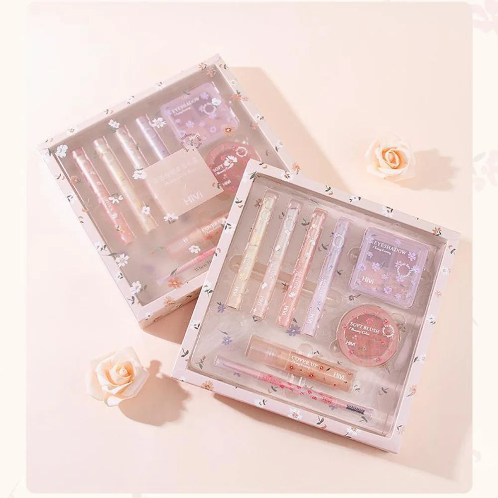 Conjunto de beleza de 8 peças com batom, corretivo, sombra, sobrancelha e blush