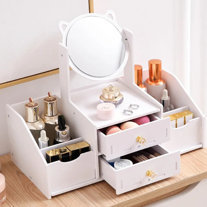 Organizador de maquiagem grande capacidade caixa de armazenamento de cosméticos gaveta armazenamento caixa de jóias desktop nailpolish recipiente de maquiagem com espelho