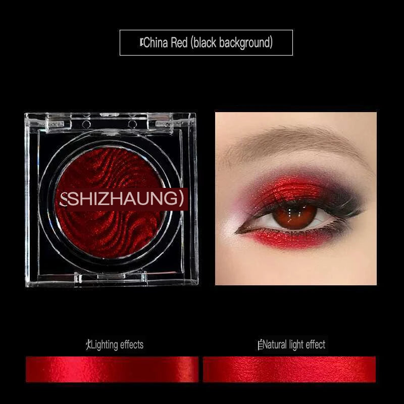 Sombra monocromática, cor fosca, alta saturação, renderização de cores altas, brilho fino branco, maquiagem para os olhos de alto brilho, camaleão