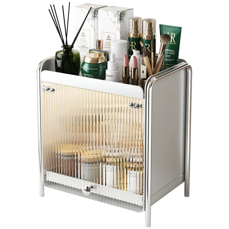 Organizadores de Maquiagem de Mesa, Caixa de Armazenamento de Cosméticos de Luxo Leve, Armário de Armazenamento à Prova de Poeira, Rack de Armazenamento para Cuidados com a Pele no Banheiro